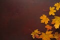 ÃÂ¡olorful autumn leaves of Maple on wooden table of red-brown color